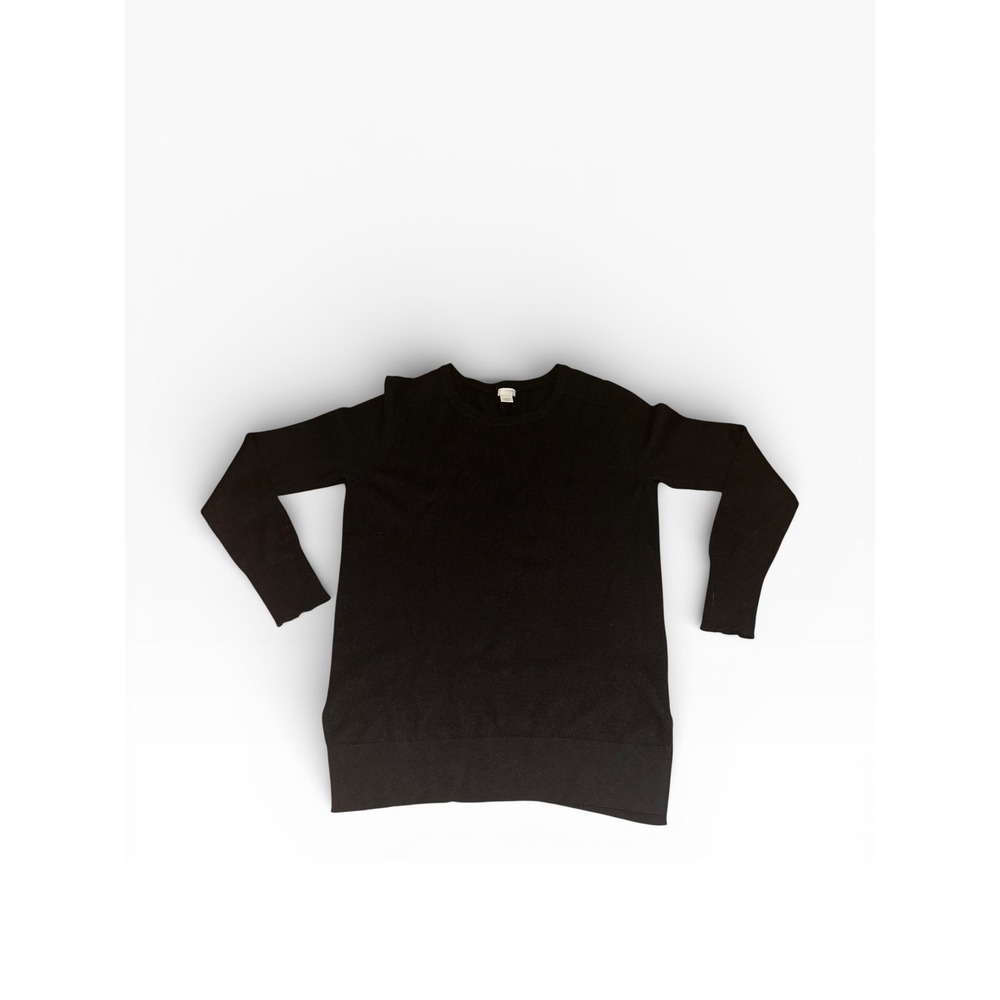 Halogen Black 100% Cashmere Crewneck Sweater Size‎ L Side Slits Soft Cozy